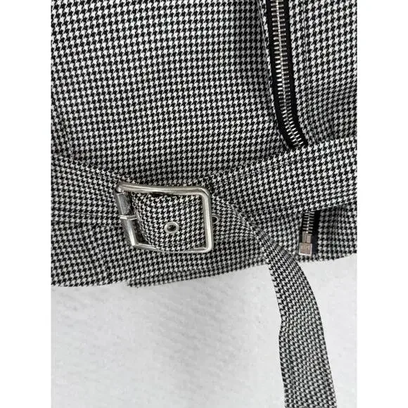 Christopher Kane Black White Houndstooth Wool Collared Moto Jacket Sz 8 NEW - Picture 5 of 8